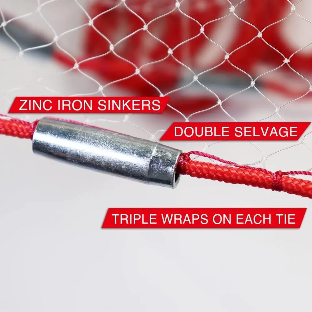 Cast Net | 3ft-12ft Radius, 3/8 or 1/4 inch Mesh for Freshwater and Saltwater Bait Fish| Professional Grade and Upgraded Material | Throw Style