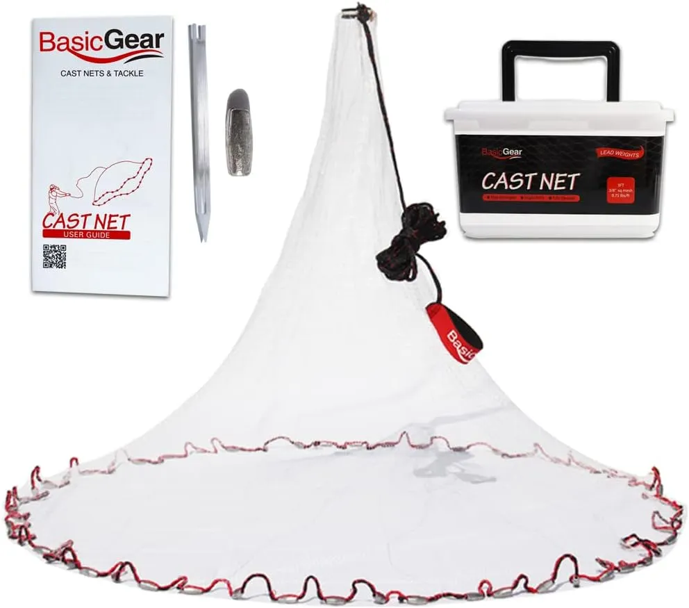 Cast Net | Lead, 3ft-12ft Radius, 3/8 or 1/4 inch Mesh for Freshwater and Saltwater Bait Fish| Professional Grade and Upgraded Material | Throw Style