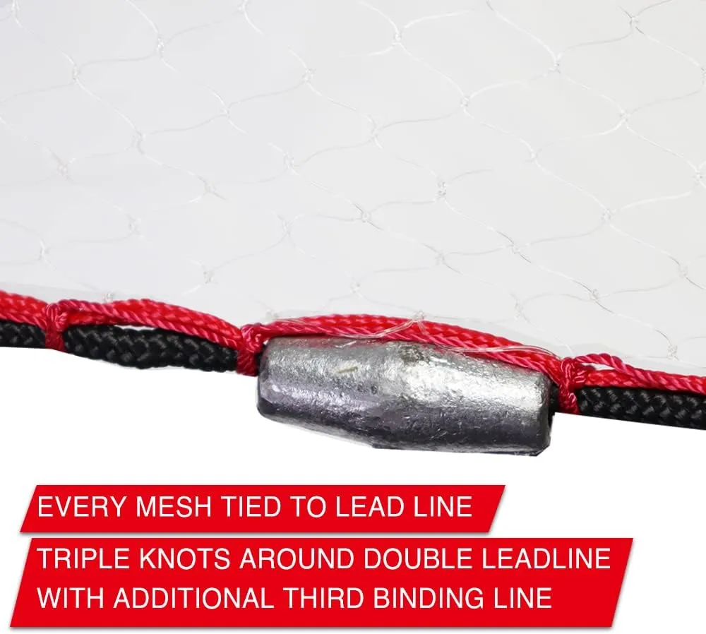 Cast Net | Lead, 3ft-12ft Radius, 3/8 or 1/4 inch Mesh for Freshwater and Saltwater Bait Fish| Professional Grade and Upgraded Material | Throw Style