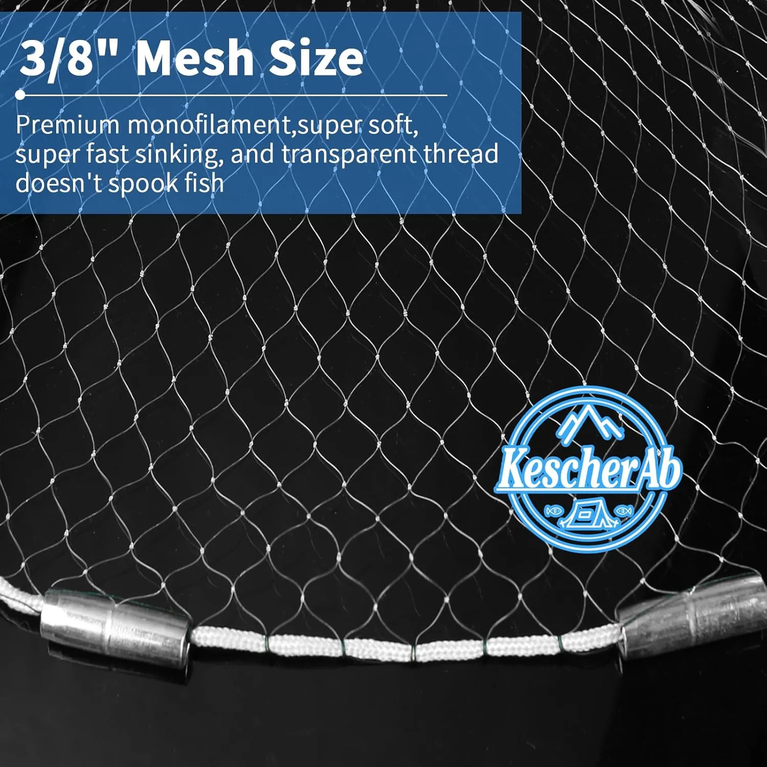 Cast Net with Utility Box, 3ft-10ft Radius Handmade Fishing Net for Bait Fish, Casting Net with Zinc Sinker Weights, Easy Throw American Saltwater Monofilament Cast Nets for Fishing