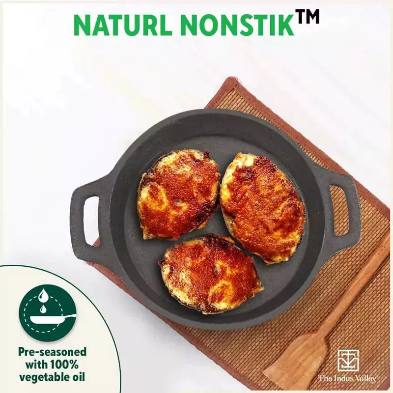 CASTrong Cast Iron Fish Fry Pan, Pre-seasoned, Nonstick, 100% Pure, Toxin-free, Induction, 22.4/25cm, 1.5kg/2kg