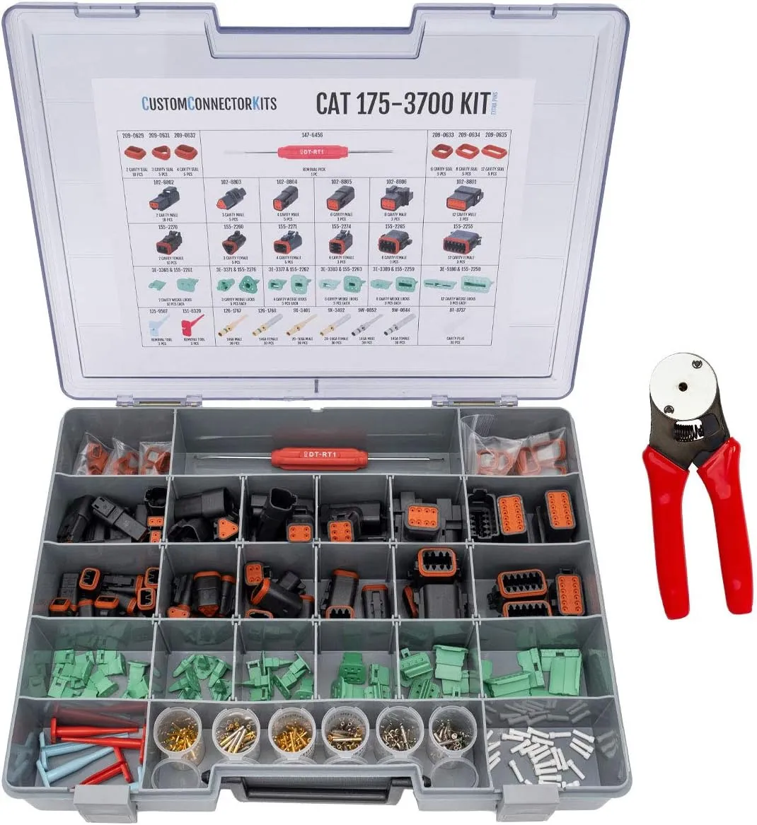 CAT-175-3700 Field Service Kit with 20-14 AWG 4-Way Indent Crimp Tool and Extra Contacts: Environmentally Sealed Connectors for Caterpillar Electrical Repair