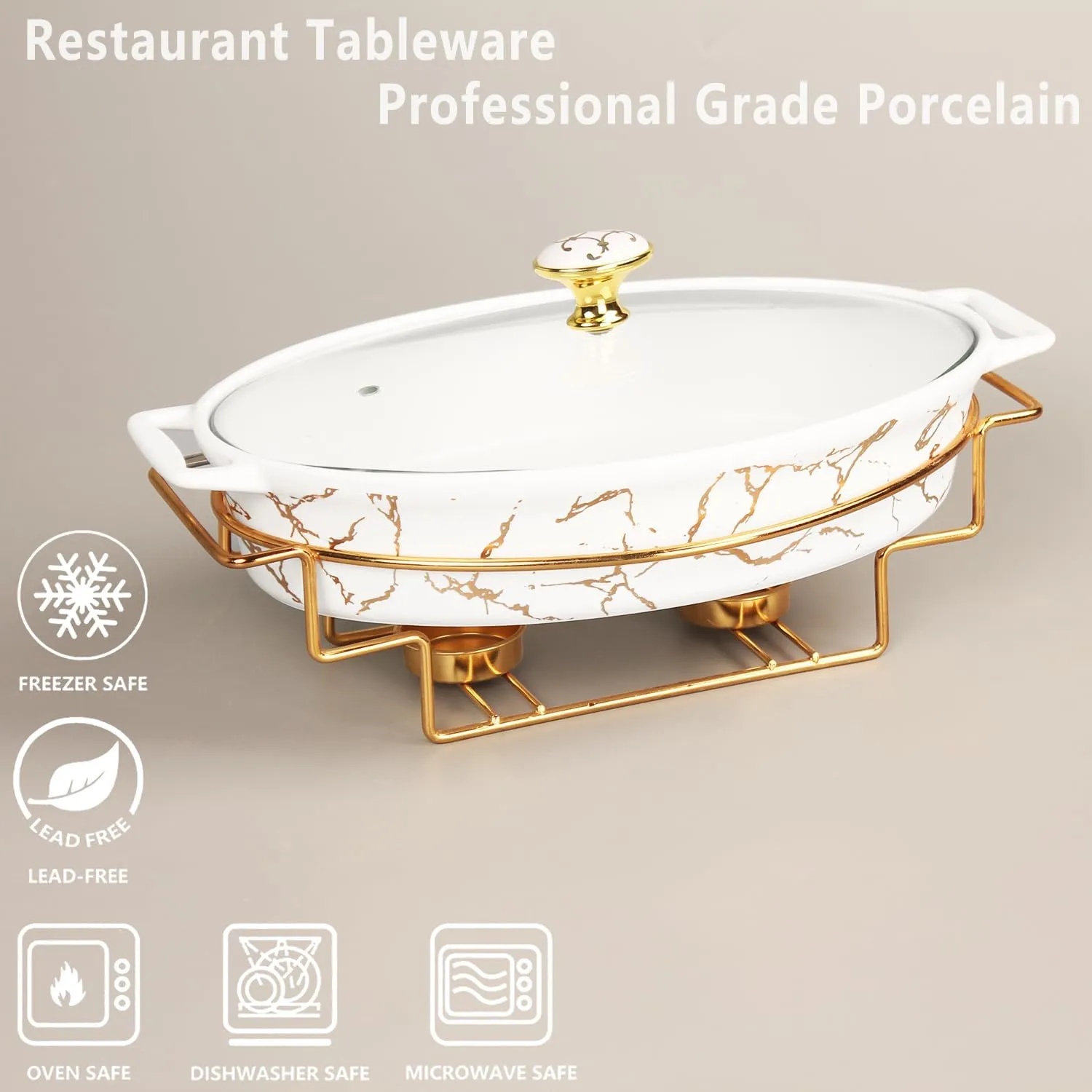 Ceramic Casserole Baking Dish With Glass cover, Lasagna Pan Deep for Oven,34 ounce Baking Pan with Handles, Oven Safe&Durable Bakeware for Home Decor 12.2Inch With golden rack