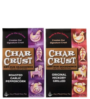 Char Crust Dry Rub Seasoning – Original Hickory Grilled and Roasted Garlic Peppercorn, Holiday Cooking Pack, 4 oz (Pack of 2)