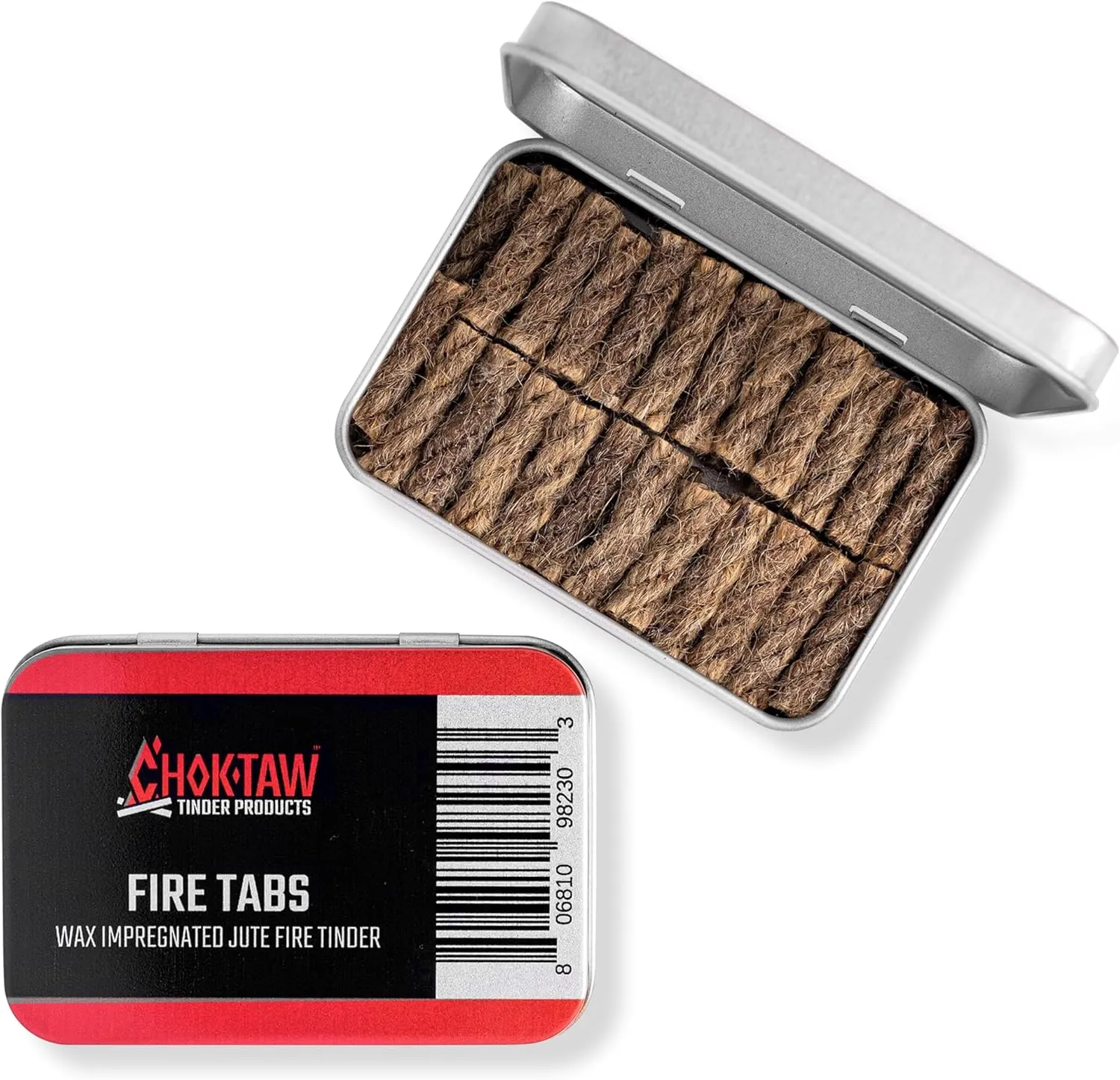 CHOKTAW Tabs x40 - Survival Fire Starters - Fast Igniting Wax Impregnated Jute Fire Starters for Camping - Waterproof All Weather Natural Fire Starters 2 Min Burn Time - Outdoor Tinder Firestarters