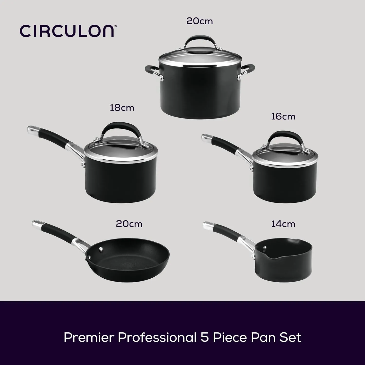 Circulon Premier Professional Hard Anodised Cookware Set, Black - 5 Piece