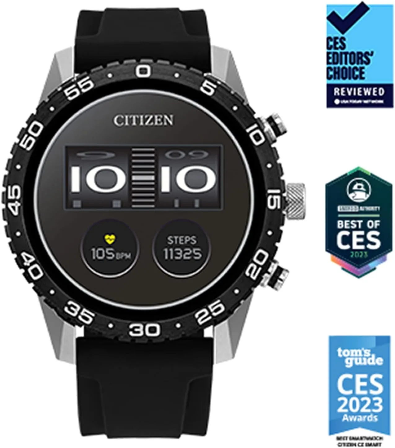 Citizen CZ Smart PQ2 44MM Sport Smartwatch with YouQ App with IBM Watson® AI and NASA research, Wear OS by Google, HR, GPS, Fitness Tracker, Amazon Alexa™, iPhone Android Compatible, IPX6 Rating