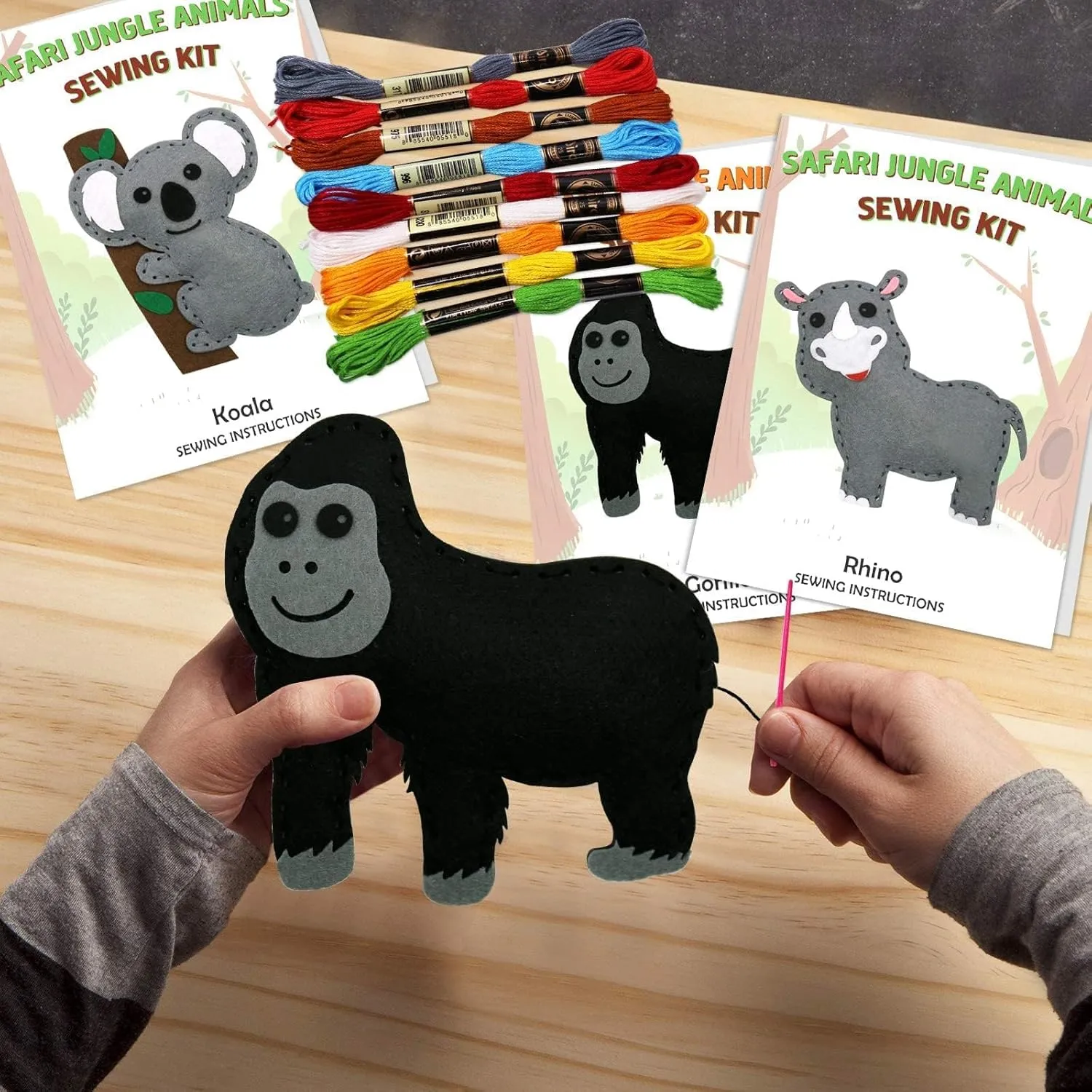 CiyvoLyeen Safari Jungle Animals Sewing Craft Kit DIY Kids Craft and Sew Set for 7 8 9 10 11 12Girls and Boys Educational Beginners Sewing Stuffed Animal Felt Plush Ornaments Set of 14