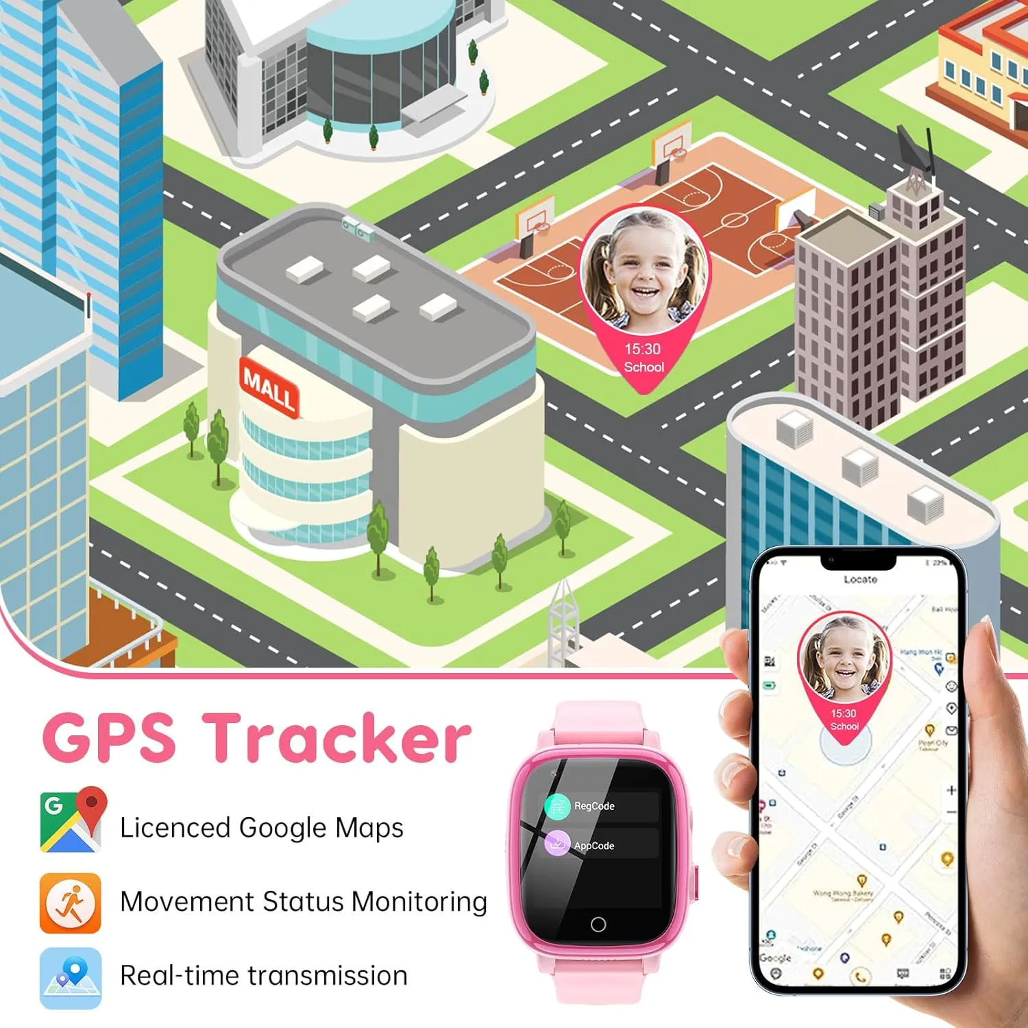cjc 4G Smart Watch for Kids with GPS Tracker, Texting and Calling, Kids Watch for Ages 4-12 - Includes 2 Way Call, Video Call, Chat, SOS Alerts, App - Fun & Educational Birthday Gift Idea (Pink)