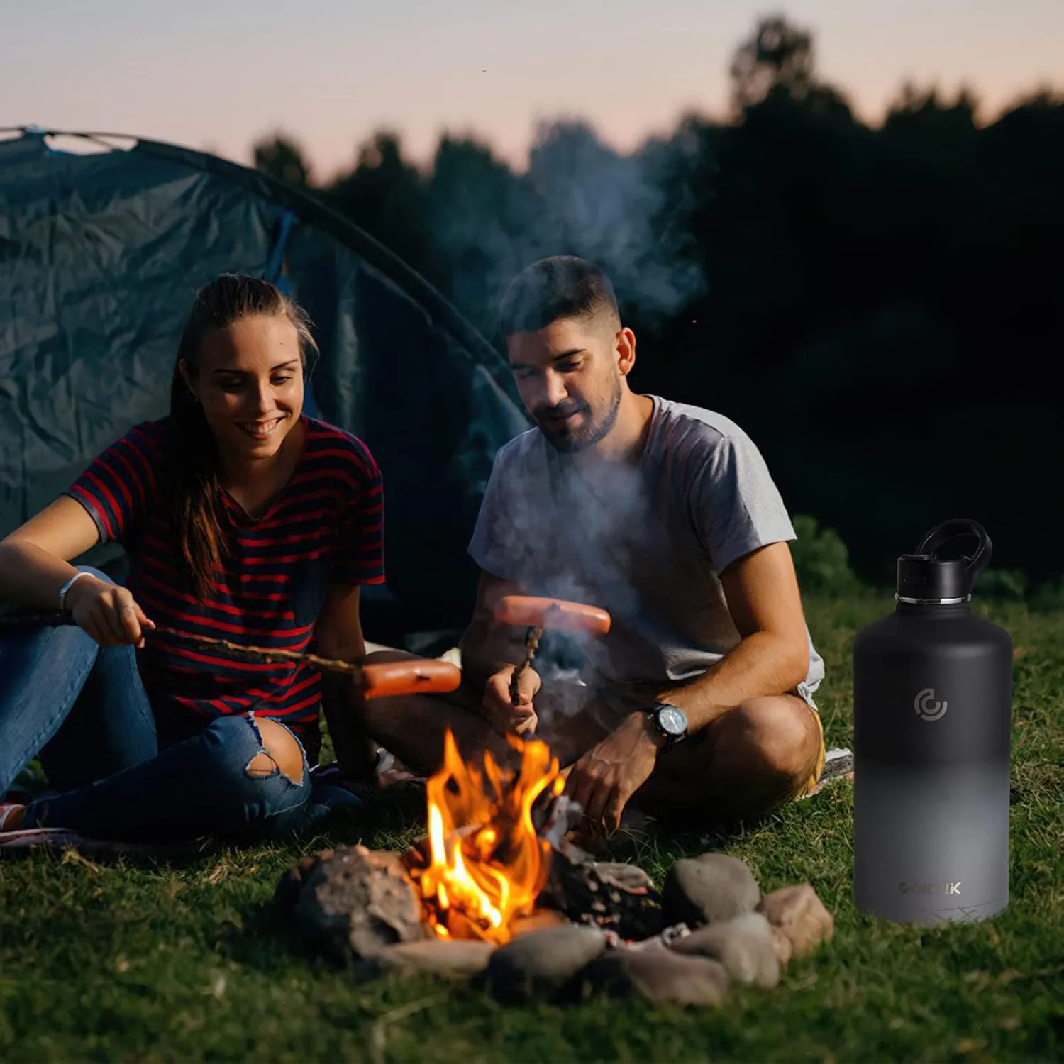 COKTIK 128 oz/One Gallon Water Bottle Insulated, Double Walled Vacumm Metal Stainless Steel Sports Water Bottle with Reusable 2 Lids for Sports, Gym, Fitness or Office(Gray Gradient)