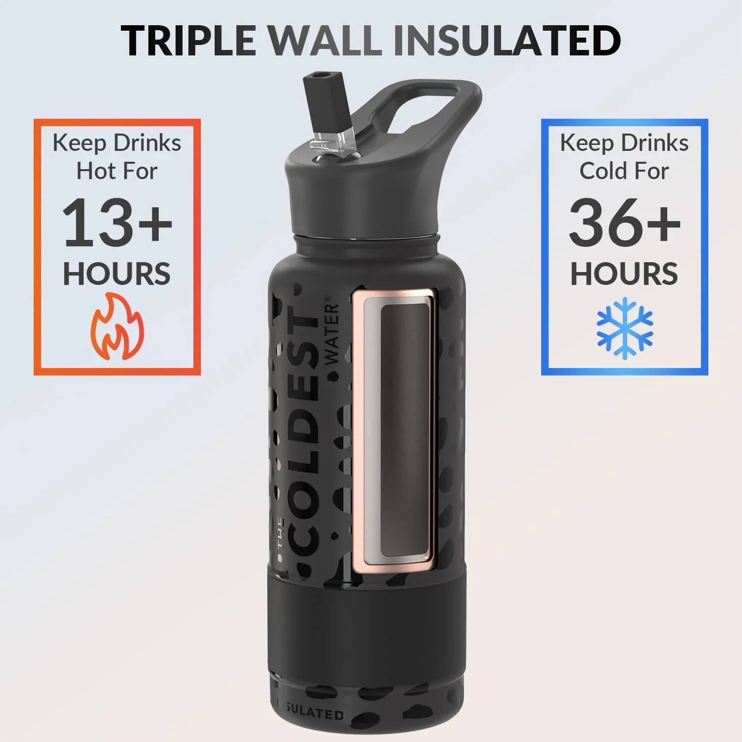 Coldest Insulated Water Bottle with Straw Lid - Stainless Steel Metal Thermos for Men & Women (Black Leopard, 32 oz)