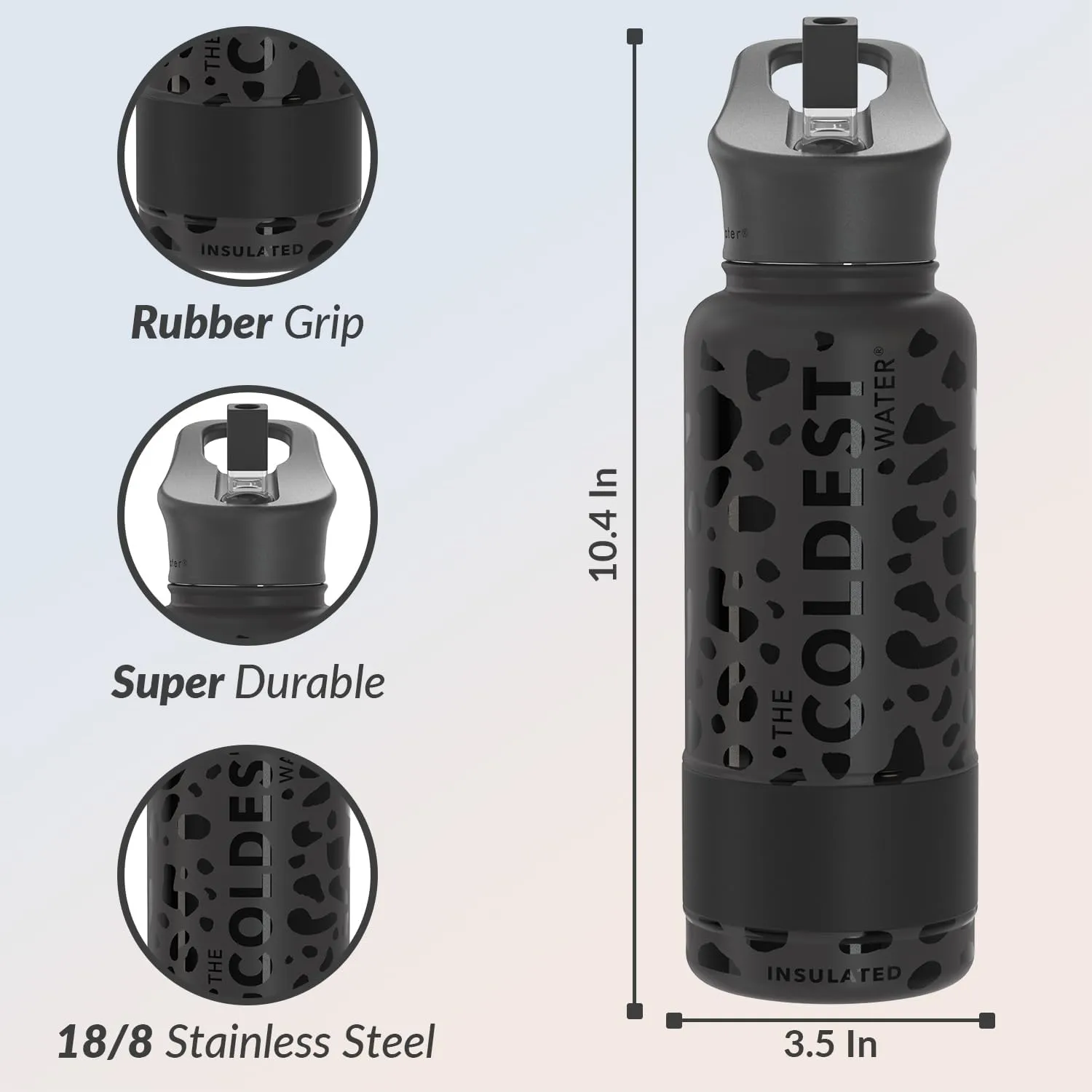 Coldest Insulated Water Bottle with Straw Lid - Stainless Steel Metal Thermos for Men & Women (Black Leopard, 32 oz)