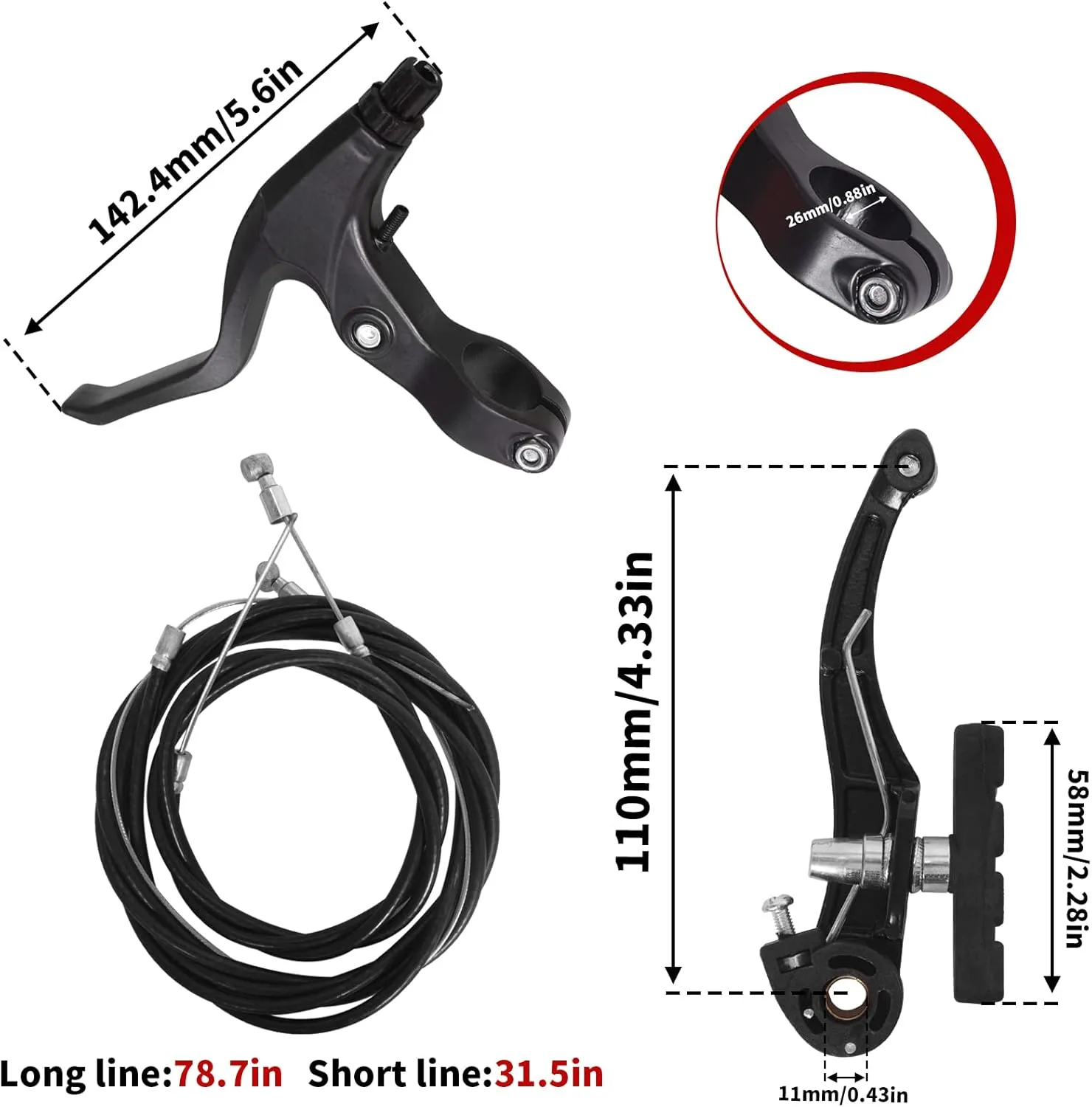 Complete Bike Brakes Set, Universal Bike Front and Rear MTB Brake, Inner and Outer Callipers Cables Lever Kit with Multi-Tool Wrenches Black
