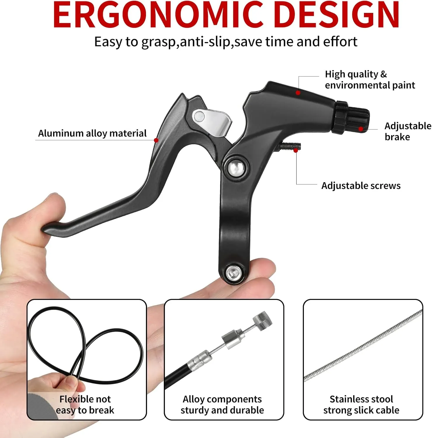 Complete Bike Brakes Set - Universal Front and Rear Brakes with Cables and Levers, Including Multi-Tool Wrenches (Black)
