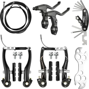 Complete Bike Brakes Set - Universal Front and Rear Brakes with Cables and Levers, Including Multi-Tool Wrenches (Black)