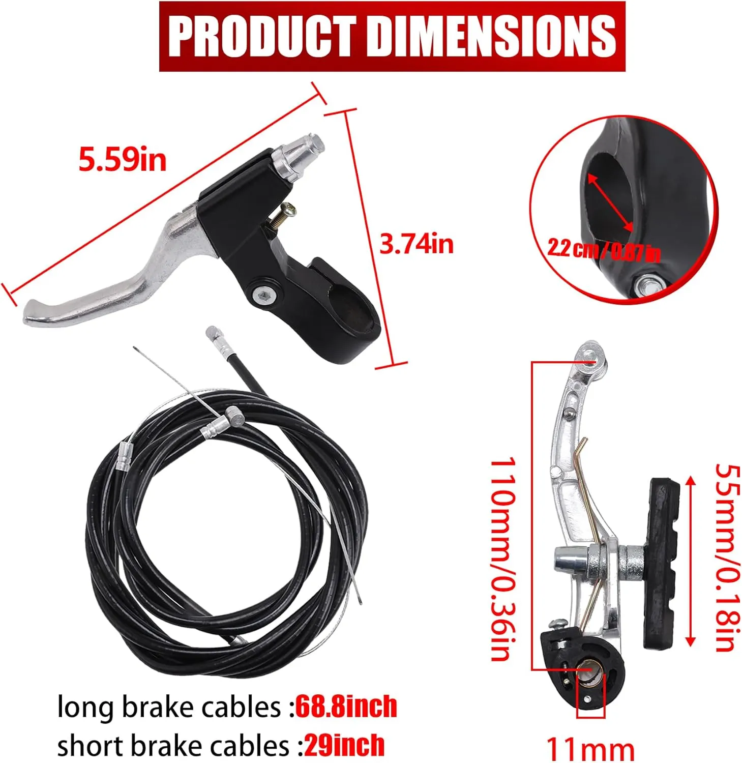 Complete V Bike Brake Set, Front and Rear Bike MTB Brake,Inner and Outer Callipers Cables Lever Kit with Calipers Levers Cables Multi-Tool Wrenches (Silver)