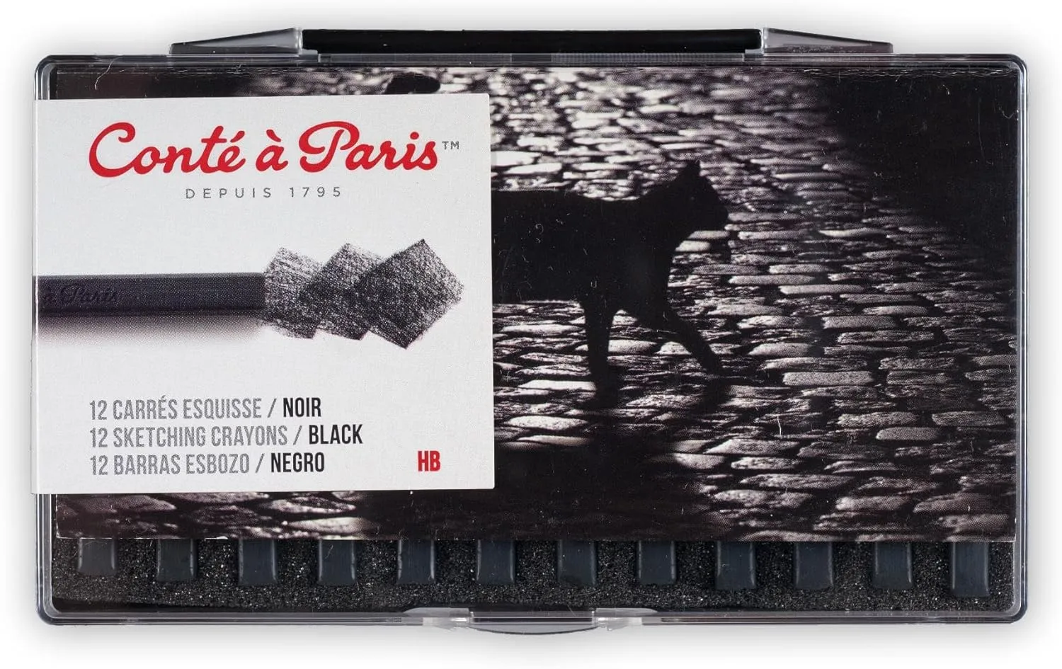 Conté à Paris 12 Count B Sketching Crayons Set, Black