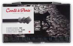 Conté à Paris 12 Count B Sketching Crayons Set, Black