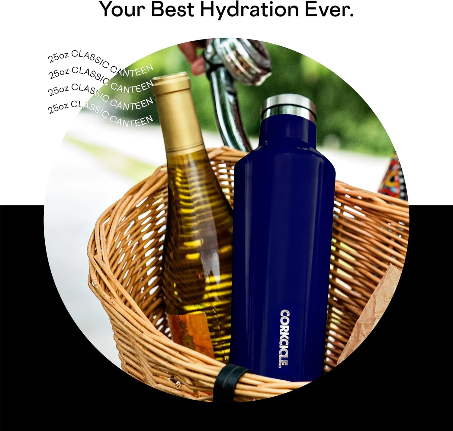 Corkcicle Insulated Water Bottle Thermos, Leakproof, Triple Insulated Stainless Steel, Easy Grip Flat Sides and Screw-on Cap, Cold for 25 Hours or Warm for 12 Hours, 25 oz, Black