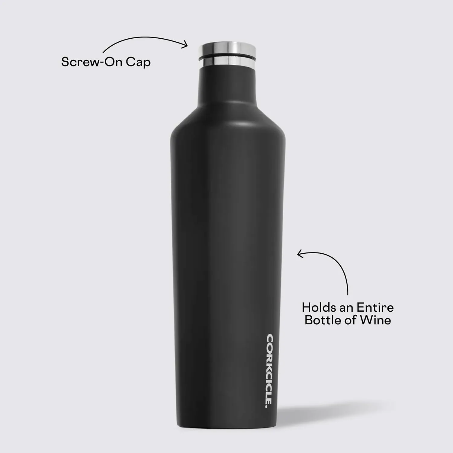 Corkcicle Insulated Water Bottle Thermos, Leakproof, Triple Insulated Stainless Steel, Easy Grip Flat Sides and Screw-on Cap, Cold for 25 Hours or Warm for 12 Hours, 25 oz, Black