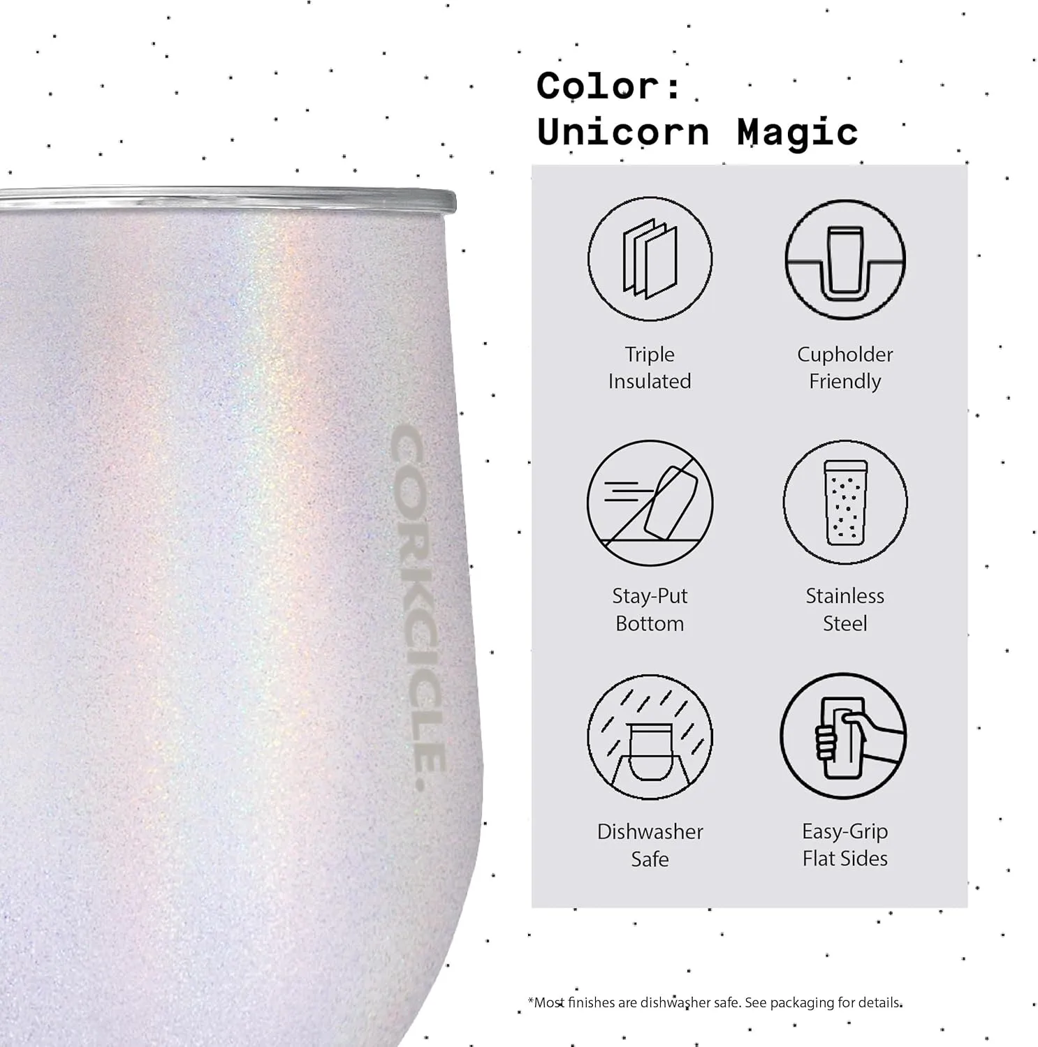 Corkcicle Stemless Insulated Wine Glass Tumbler, Unicorn Magic, 12 oz – Stainless Steel Stemless Wine Glass Keeps Beverages Cold for 6 Hours, Hot for 3 Hours – Non-Slip, Easy-Grip Insulated Cup