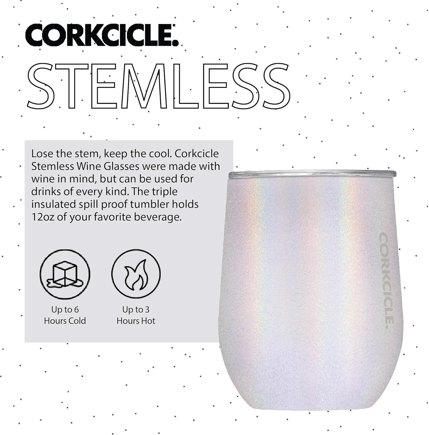 Corkcicle Stemless Insulated Wine Glass Tumbler, Unicorn Magic, 12 oz – Stainless Steel Stemless Wine Glass Keeps Beverages Cold for 6 Hours, Hot for 3 Hours – Non-Slip, Easy-Grip Insulated Cup