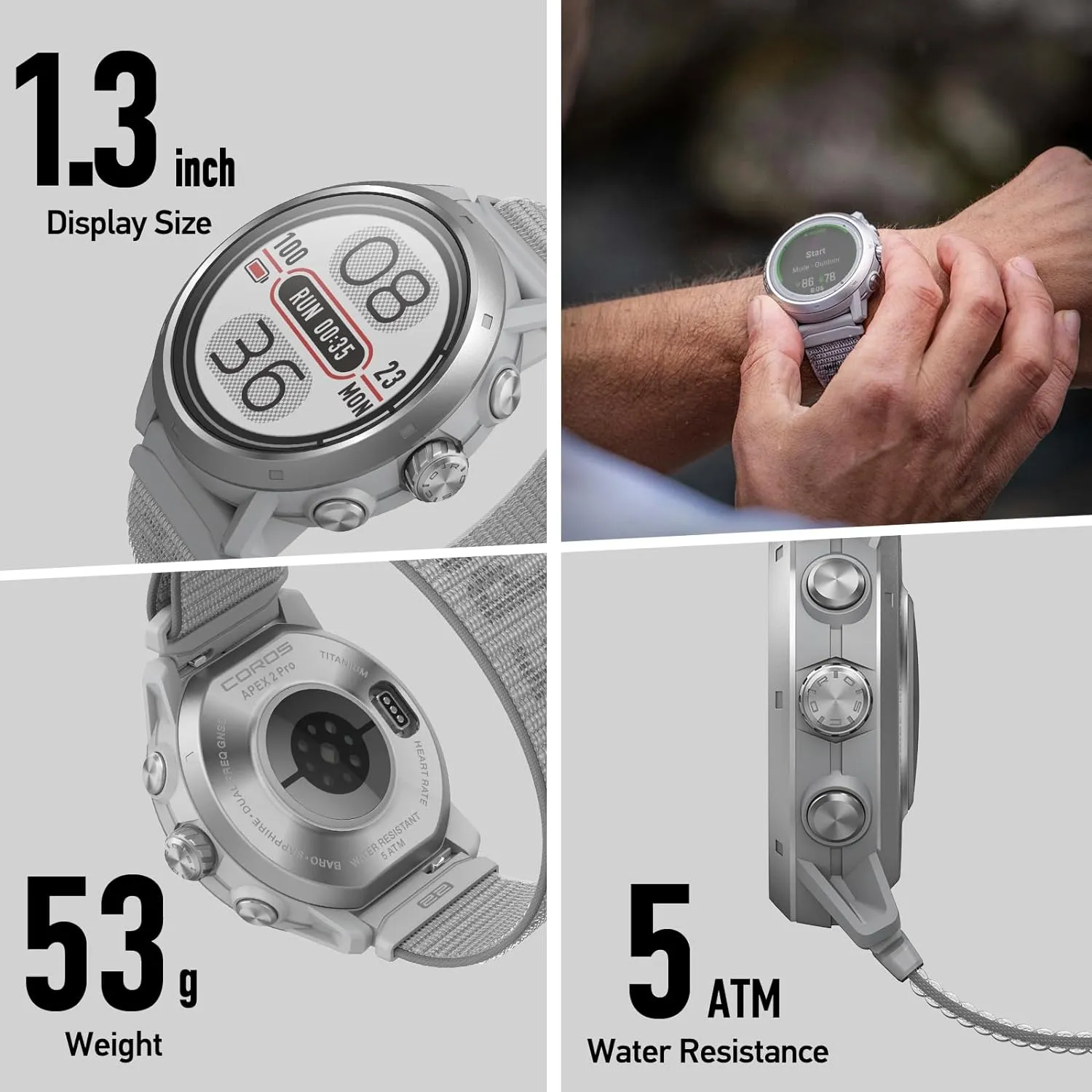 COROS APEX 2 Pro Outdoor GPS Watch, 1.3" Sapphire Titanium, 24-Day Battery Life, Dual-Freq GPS, On-Wrist Navigation, Offline Maps, Heart Rate Monitor, Track Sleep, Running, Biking, Climbing-Black