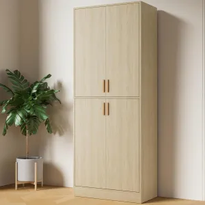 Cozy Castle Kitchen Pantry Cabinet, 71" Tall Wood Storage Cabinet with Doors and Shelves 4 Doors Freestanding Cupboard Utility Hutch for Dining Room Living Room Bathroom Furniture, Oak