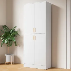 Cozy Castle Kitchen Pantry Cabinet, 71" Tall Wood Storage Cabinet with Doors and Shelves 4 Doors Freestanding Cupboard Utility Hutch for Dining Room Living Room Bathroom Furniture, White