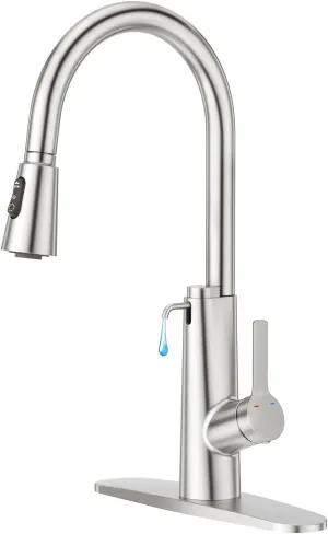 CREA 2 in 1 Kitchen Faucets with Soap Dispenser Built-in and Pull Down Sprayer,Single Handle Bar Sink Faucet 1 Hole Utility Laundry Commercial Faucet Brushed Nickel Stainless Steel