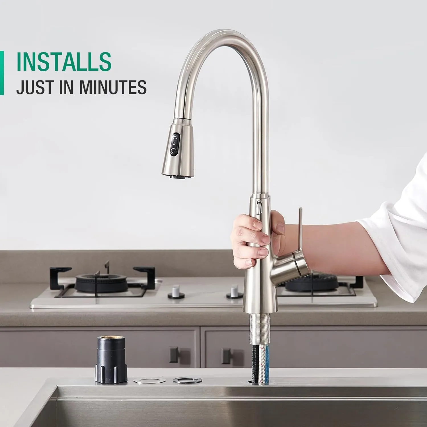 CREA 2 in 1 Kitchen Faucets with Soap Dispenser Built-in and Pull Down Sprayer,Single Handle Bar Sink Faucet 1 Hole Utility Laundry Commercial Faucet Brushed Nickel Stainless Steel