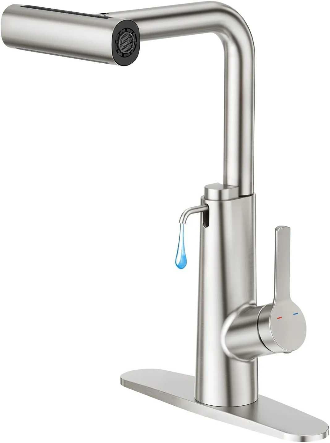 CREA Waterfall Kitchen Faucets with Soap Dispenser Built-in,4 Modes Bar Sink Faucet with Pull Down Sprayer,Single Handle 1 Hole Utility Faucet for Laundry Brushed Nickel Stainless Steel