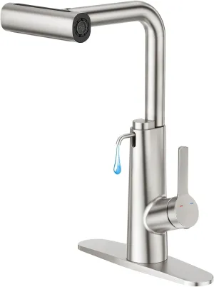 CREA Waterfall Kitchen Faucets with Soap Dispenser Built-in,4 Modes Bar Sink Faucet with Pull Down Sprayer,Single Handle 1 Hole Utility Faucet for Laundry Brushed Nickel Stainless Steel