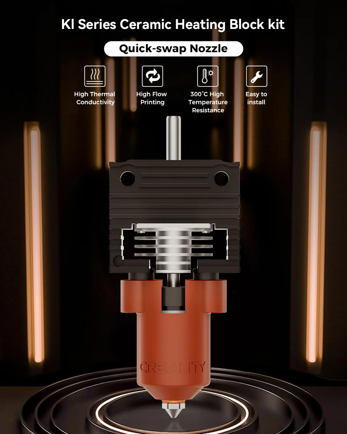 Creality Official K1/K1 Max/K1C Ceramic Heating Block Kit, Support 300°C High Temperature and 600mm/s Fast Speed Printing, Compatible with Creality K1, K1 MAX, K1C 3D Printer