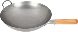 Cuisinart 14” Carbon Steel Hammered Wok, Traditional Round Bottom Wok, Stir Fry Pan with Wooden & Helper Handle for Authentic Asian Cuisine, Outdoor Cooking Perfect for Sauté and Deep Fry