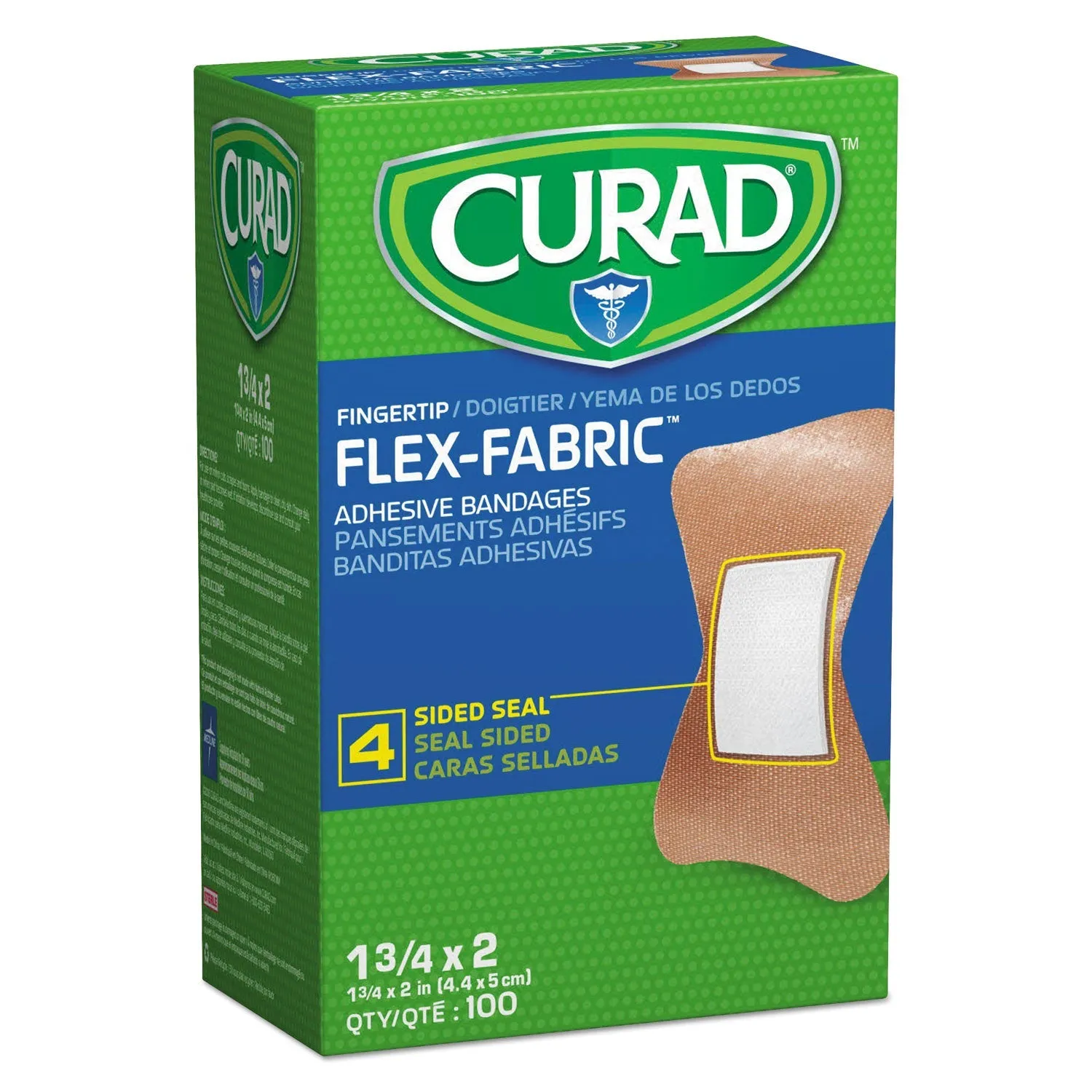 Curad® Flex Fabric Bandages, Fingertip, 1.75 X 2, 100/box