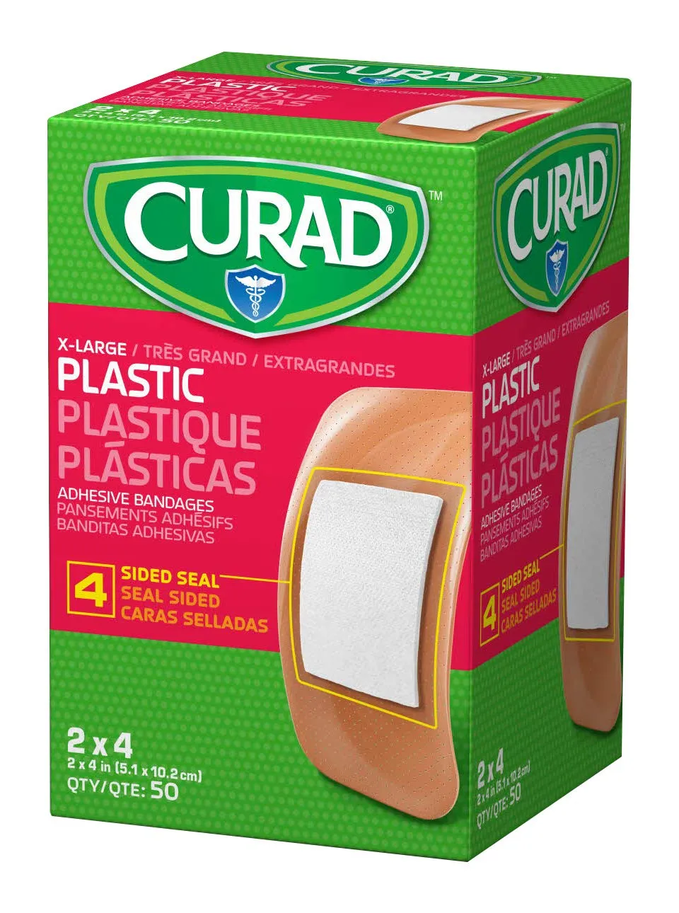 CURAD Plastic Adhesive Bandage, 2 x 4 Inch, Box of 50 Bandages