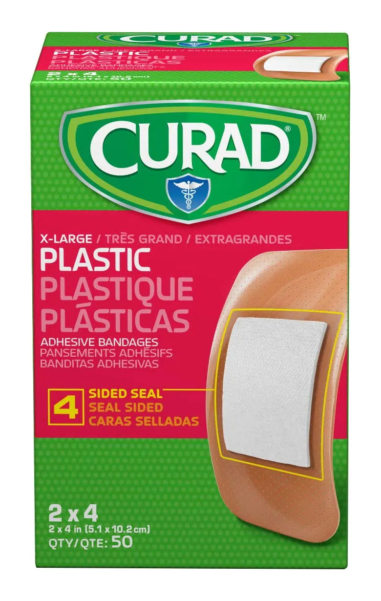 CURAD Plastic Adhesive Bandage, 2 x 4 Inch, Box of 50 Bandages