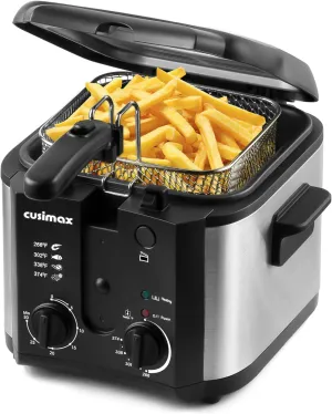CUSIMAX Electric Deep Fryer for Home Use, 1500W, 2.5 Liter Small Deep Fryer with Basket, Adjustable Temperature & Time, Lid with View Window and Odor Free Filter