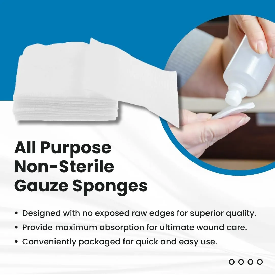 Dealmed Non-Woven Gauze Sponges - 4-Ply, 4" x 4" All-Purpose Non-Sterile Absorbent Dental Gauze Wound Care for First Aid Kit/Medical Facilities, 200 Count (96 Cases)