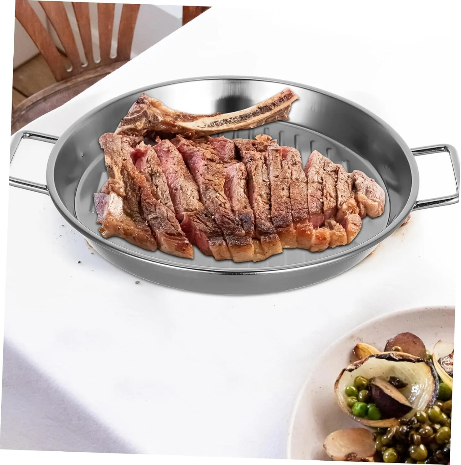 DECHOUS Stainless Steel Grilled Meat Plate Barbecue Plate Dinner Serving Tray Seafood Platter