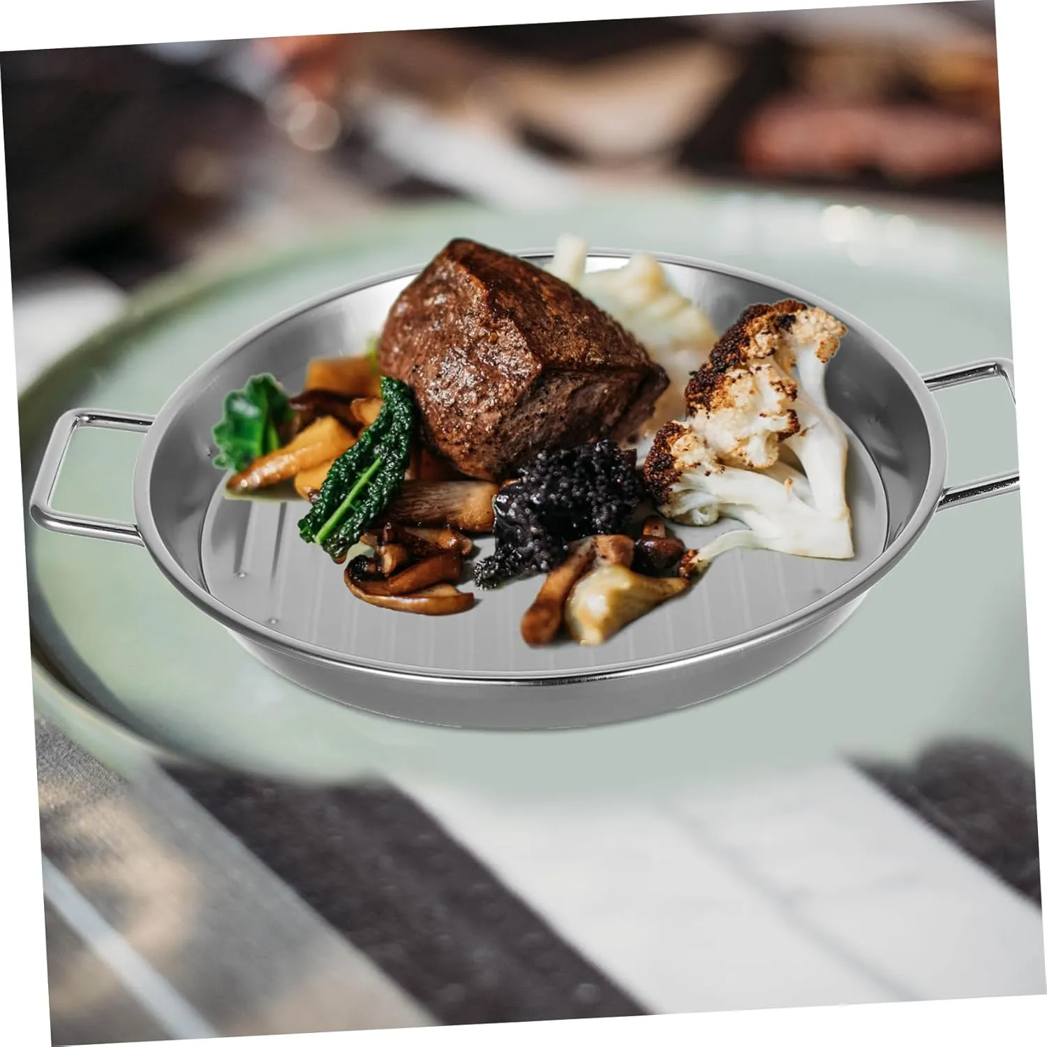 DECHOUS Stainless Steel Grilled Meat Plate Barbecue Plate Dinner Serving Tray Seafood Platter
