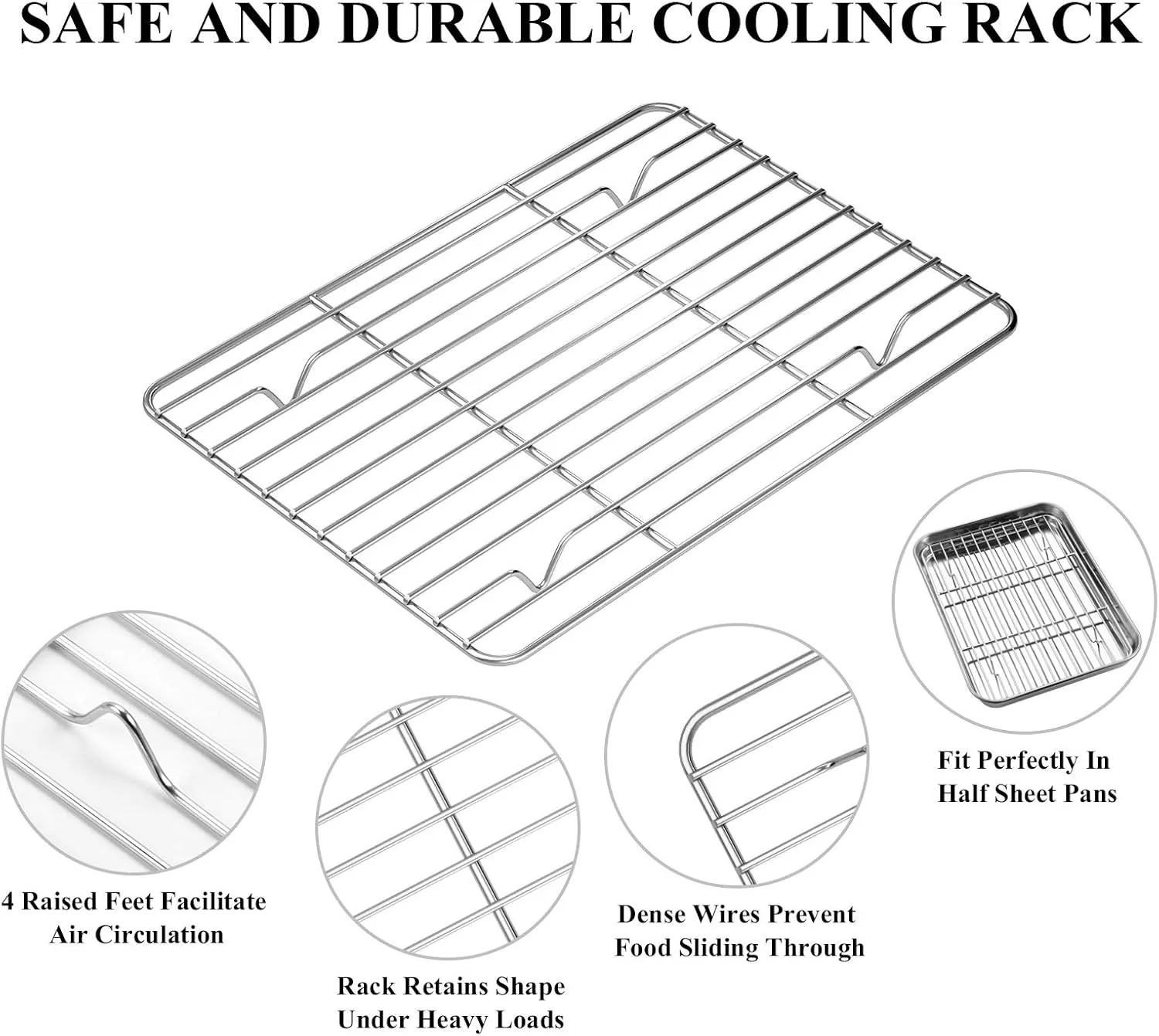 Deedro Baking Sheet with Rack Set [2 Sheets   2 Racks], Stainless Steel Cookie Half Sheets Baking Pan Oven Tray with Cooling Rack, 9 x 7 x 1 Inch, Heavy Duty, Non-toxic, Easy Clean