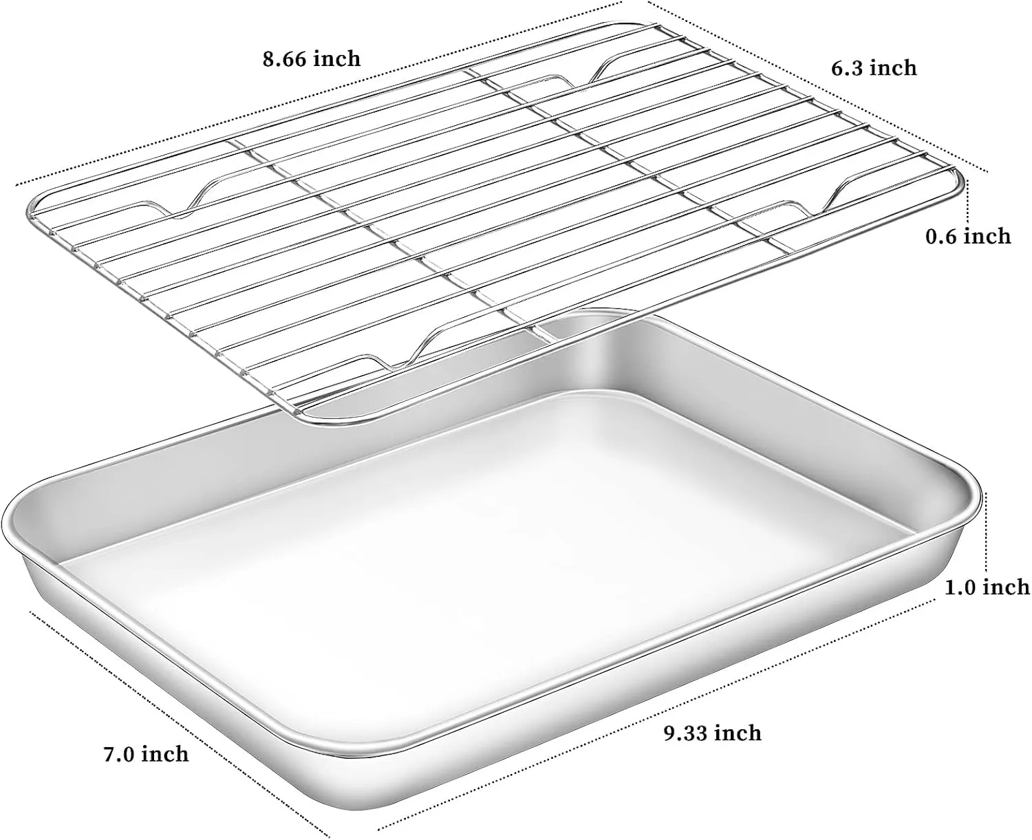 Deedro Baking Sheet with Rack Set [2 Sheets   2 Racks], Stainless Steel Cookie Half Sheets Baking Pan Oven Tray with Cooling Rack, 9 x 7 x 1 Inch, Heavy Duty, Non-toxic, Easy Clean
