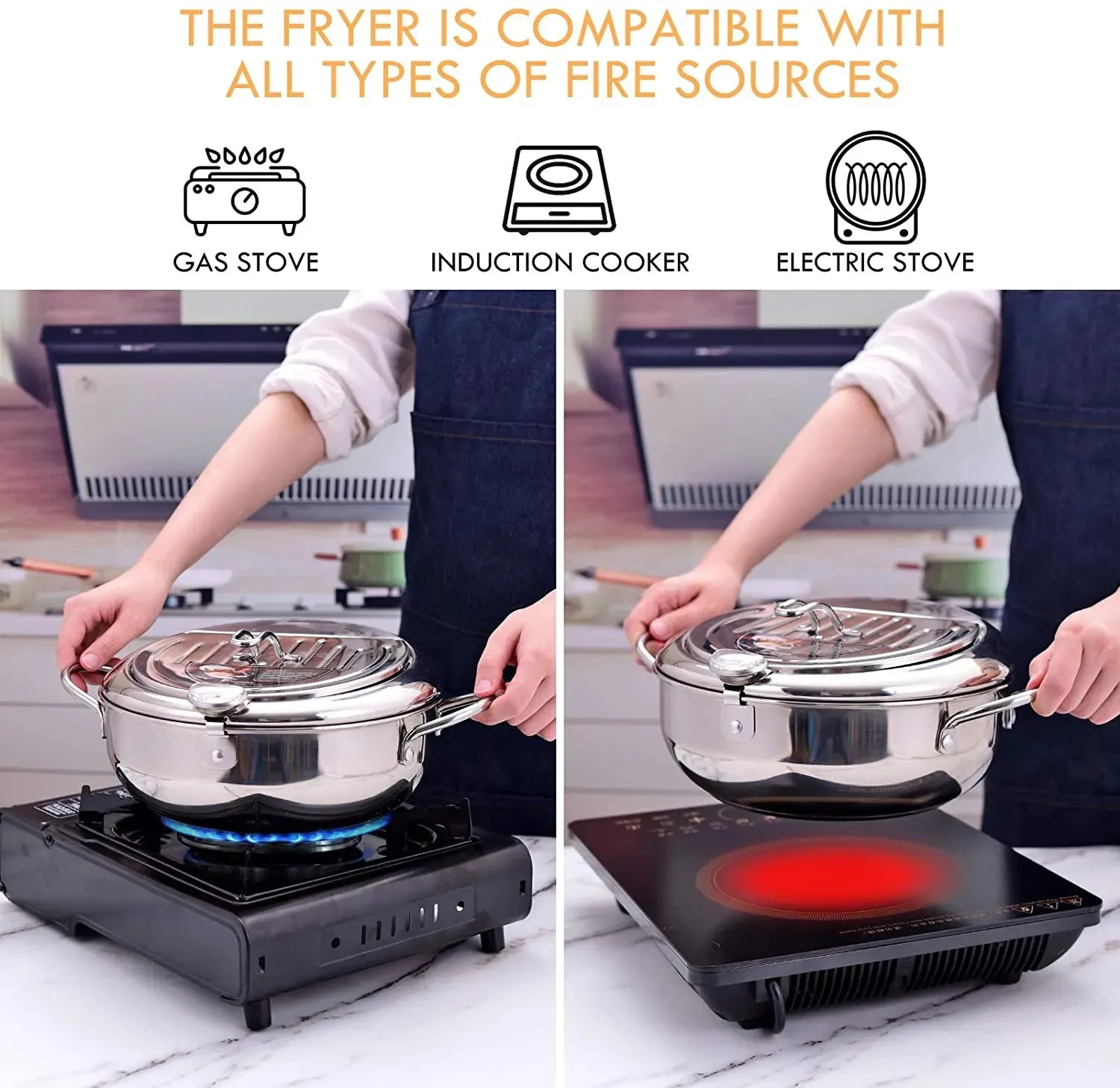 Deep Frying Pot with a Thermometer