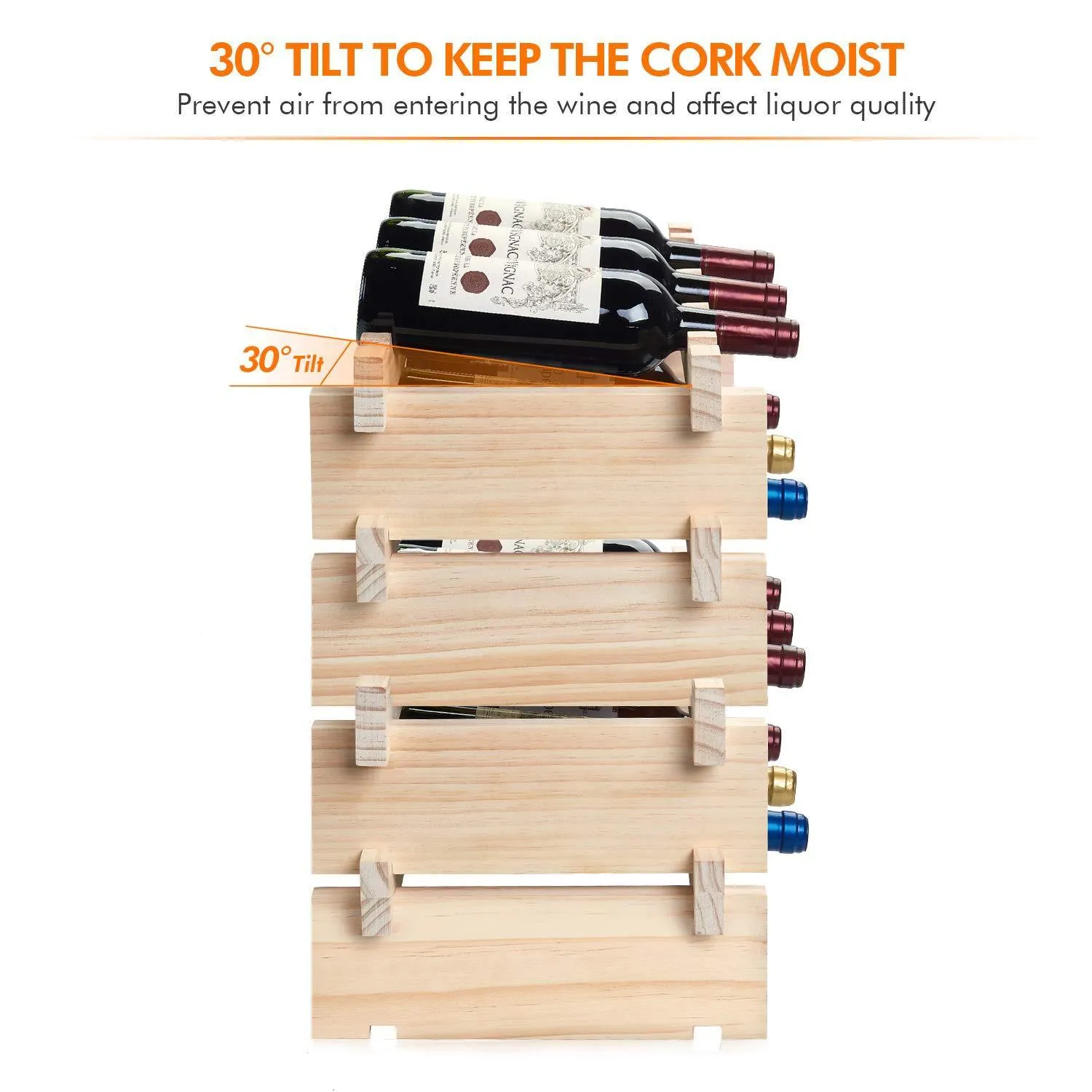 defway Wood Wine Rack Countertop - Stackable Storage Wine Holder 12 Bottle Display Free Standing Natural Wooden Shelf for Bar Kitchen (4-Tier Natural Wood)