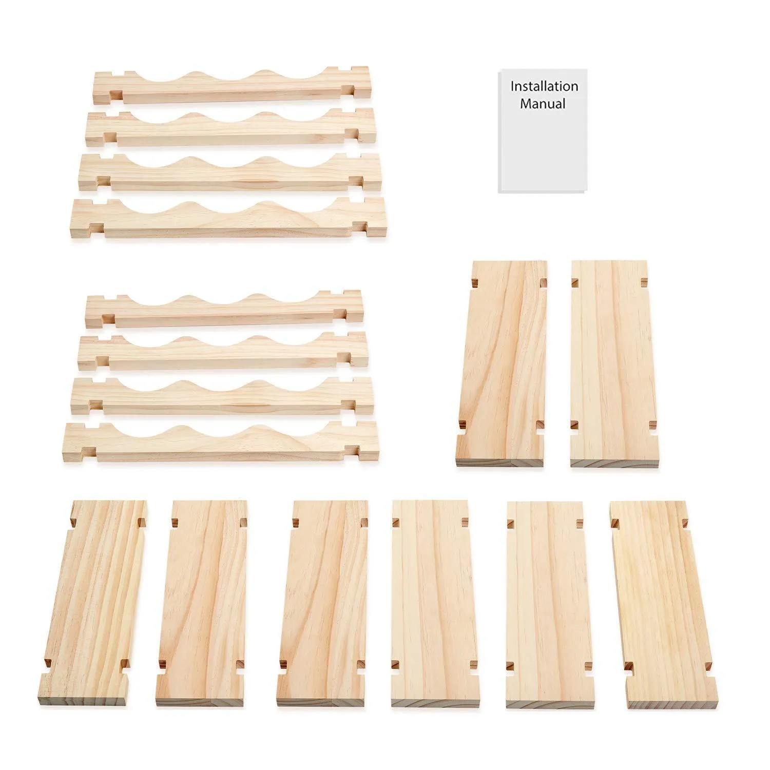 defway Wood Wine Rack Countertop - Stackable Storage Wine Holder 12 Bottle Display Free Standing Natural Wooden Shelf for Bar Kitchen (4-Tier Natural Wood)