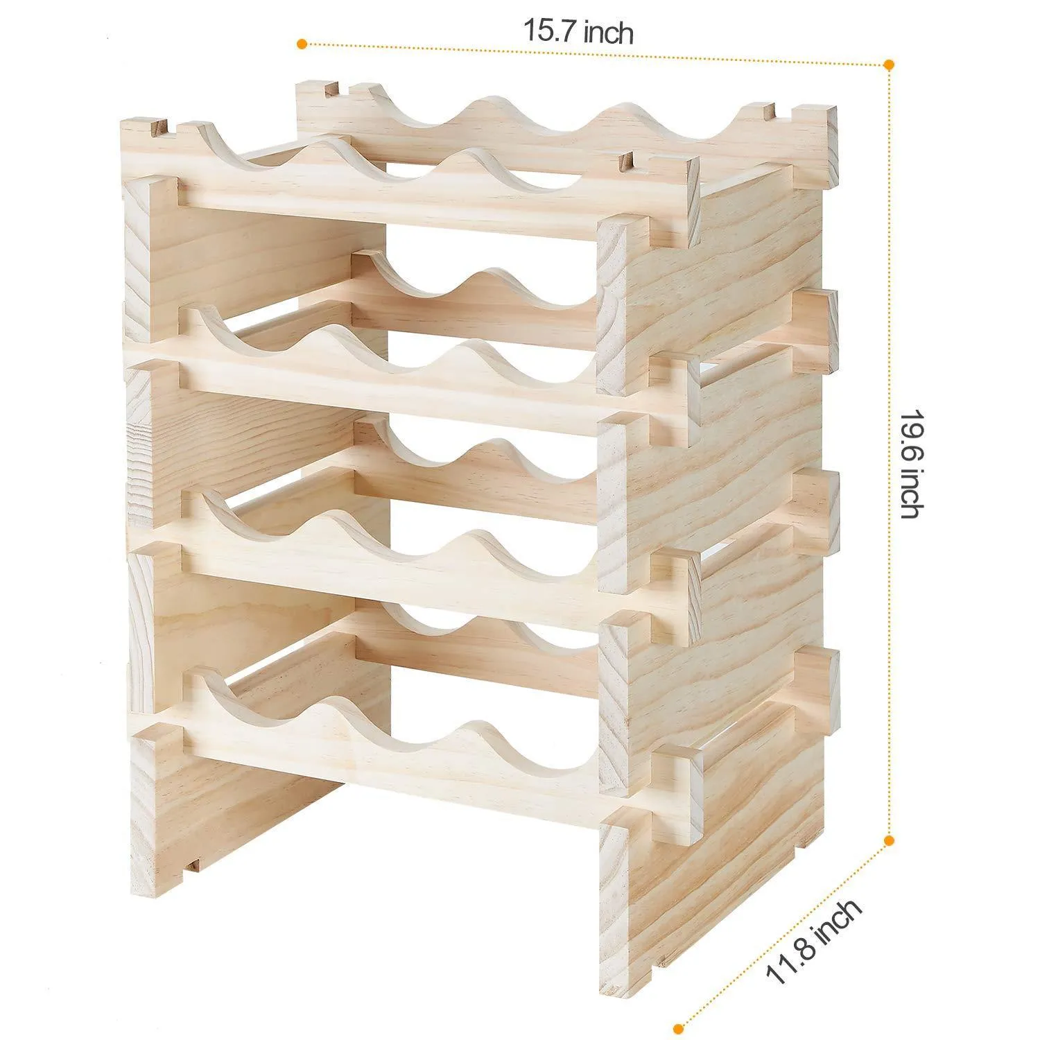 defway Wood Wine Rack Countertop - Stackable Storage Wine Holder 12 Bottle Display Free Standing Natural Wooden Shelf for Bar Kitchen (4-Tier Natural Wood)