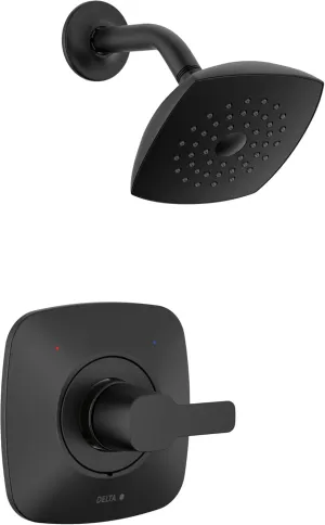 Delta Faucet Modern 14 Series Matte Black Shower Faucet, Delta Shower Trim Kit with Single-Spray Touch-Clean Black Shower Head, Matte Black T142339-BL-PP (Valve Not Included)