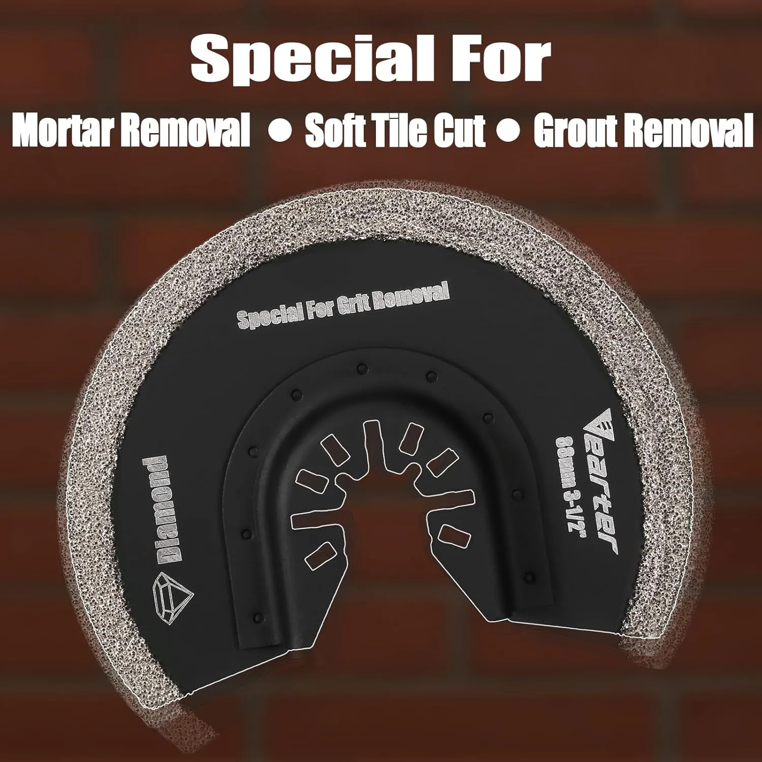Diamond Oscillating Saw Blades 4PCS, 3-1/2'' Universal Multitool Blades for Grit Grout Removal, Quick Release Multi Tool Kit for Tile, Air Brick, Cement, Concrete, Masonry